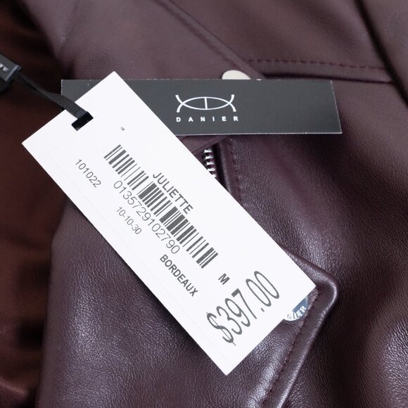 DANIER Juliette Genuine Leather Moto Jacket in Bordeaux - Picture 13 of 15